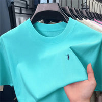 SaneShoppe - 100% cotton high - end short sleeve T-shirt summer designer brand pony embroidery round neck top fashion casual golf men's wear