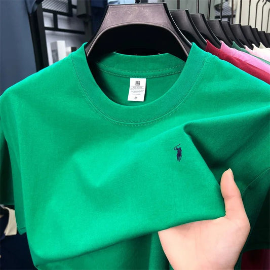 SaneShoppe - 100% cotton high - end short sleeve T-shirt summer designer brand pony embroidery round neck top fashion casual golf men's wear