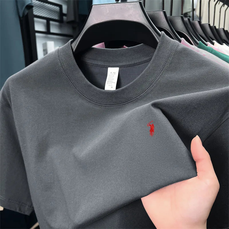 SaneShoppe - 100% cotton high - end short sleeve T-shirt summer designer brand pony embroidery round neck top fashion casual golf men's wear