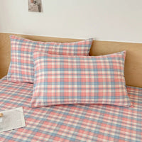 SaneShoppe-Plaid Cotton Fitted Sheet Set with Adjustable Bed Linens or Matching Pillowcases