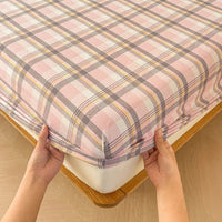 SaneShoppe-Plaid Cotton Fitted Sheet Set with Adjustable Bed Linens or Matching Pillowcases