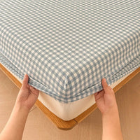 SaneShoppe-Plaid Cotton Fitted Sheet Set with Adjustable Bed Linens or Matching Pillowcases