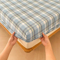 SaneShoppe-Plaid Cotton Fitted Sheet Set with Adjustable Bed Linens or Matching Pillowcases