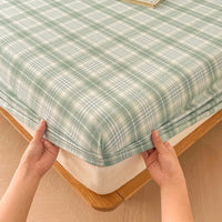 SaneShoppe-Plaid Cotton Fitted Sheet Set with Adjustable Bed Linens or Matching Pillowcases