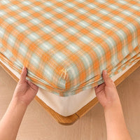 SaneShoppe-Plaid Cotton Fitted Sheet Set with Adjustable Bed Linens or Matching Pillowcases