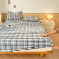 SaneShoppe-Plaid Cotton Fitted Sheet Set with Adjustable Bed Linens or Matching Pillowcases