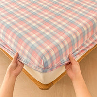 SaneShoppe-Plaid Cotton Fitted Sheet Set with Adjustable Bed Linens or Matching Pillowcases