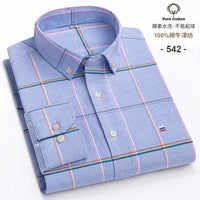 SaneShoppe - 100% Cotton Oxford Men's Shirts Long Sleeves Plaid Soft Regular Fit Formal Dress Shirt Pocket Social Blouse Male Clothes S - 7XL