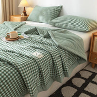 SaneShoppe-Cotton Quilted Comforter Plaid Summer Quilt - Queen, Full, Twin