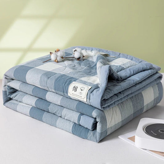 SaneShoppe-Cotton Quilted Comforter Plaid Summer Quilt - Queen, Full, Twin