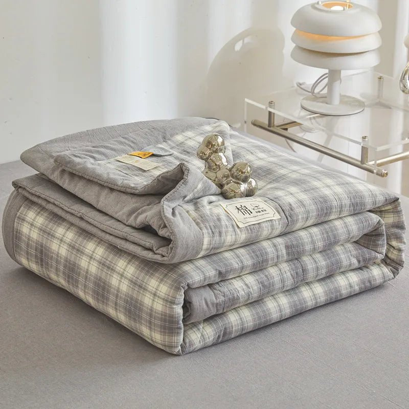 SaneShoppe-Cotton Quilted Comforter Plaid Summer Quilt - Queen, Full, Twin