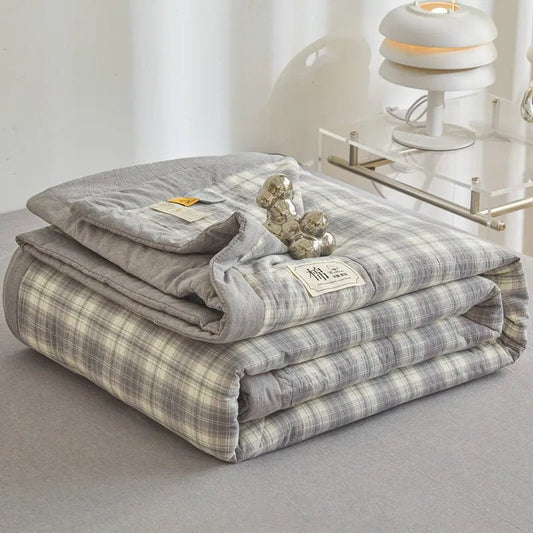 SaneShoppe-Cotton Quilted Comforter Plaid Summer Quilt - Queen, Full, Twin