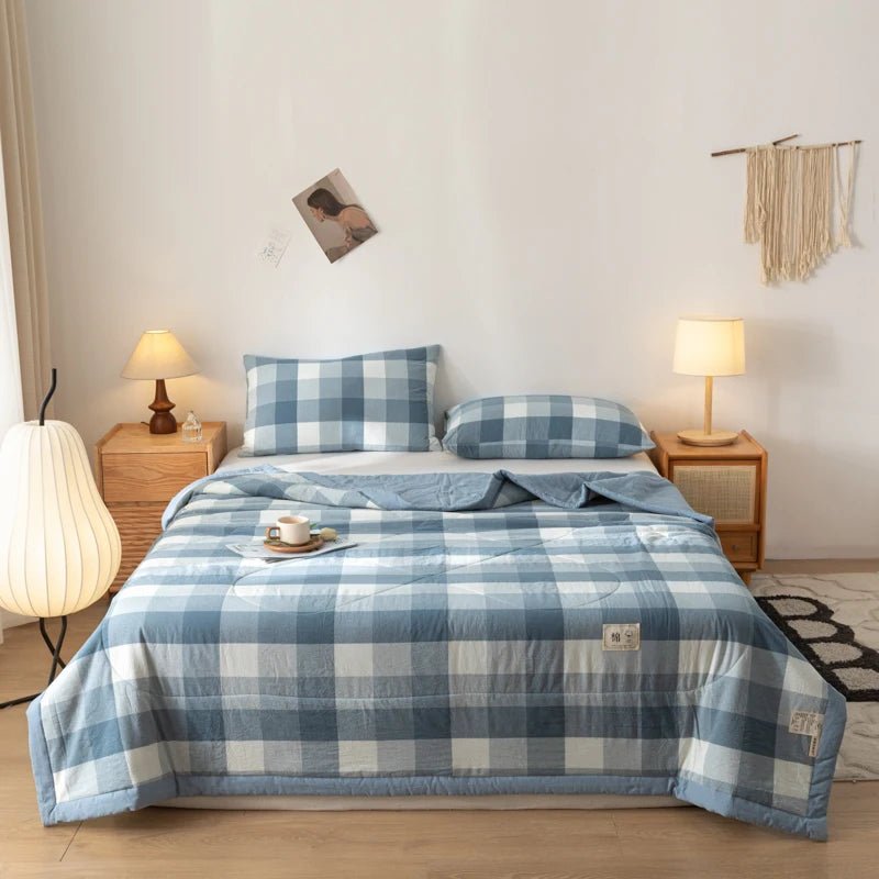 SaneShoppe-Cotton Quilted Comforter Plaid Summer Quilt - Queen, Full, Twin