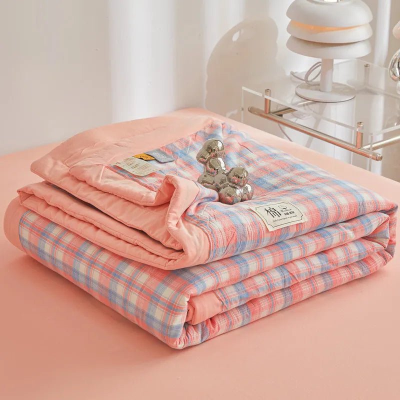 SaneShoppe-Cotton Quilted Comforter Plaid Summer Quilt - Queen, Full, Twin