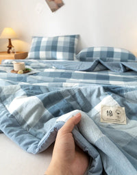 SaneShoppe-Cotton Quilted Comforter Plaid Summer Quilt - Queen, Full, Twin
