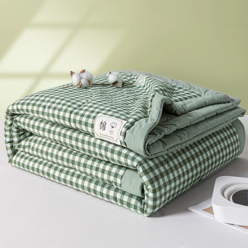 SaneShoppe-Cotton Quilted Comforter Plaid Summer Quilt - Queen, Full, Twin