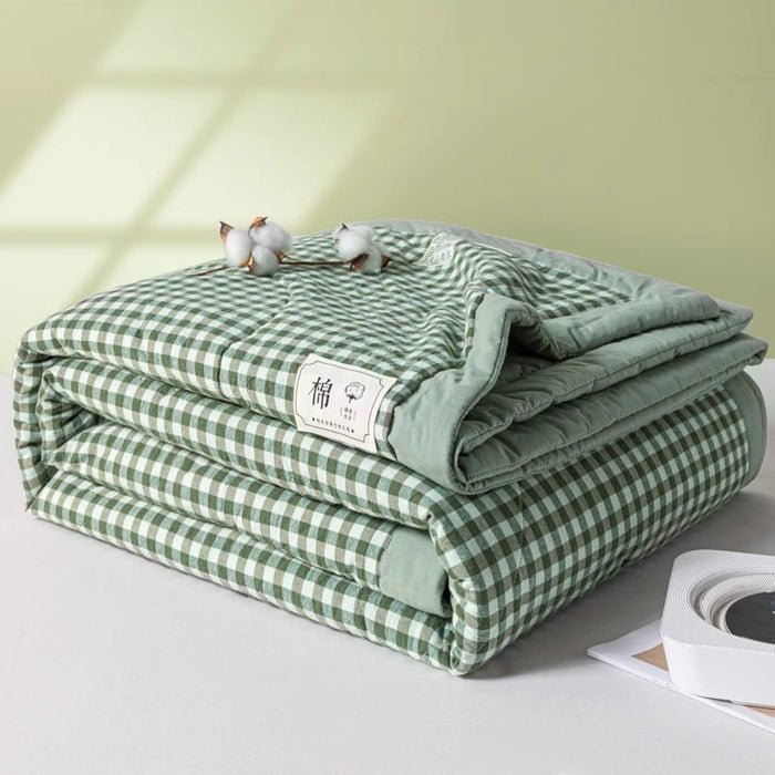 SaneShoppe-Cotton Quilted Comforter Plaid Summer Quilt - Queen, Full, Twin