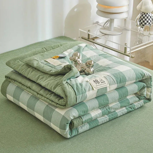 SaneShoppe-Cotton Quilted Comforter Plaid Summer Quilt - Queen, Full, Twin