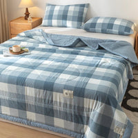 SaneShoppe-Cotton Quilted Comforter Plaid Summer Quilt - Queen, Full, Twin