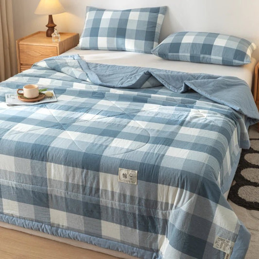SaneShoppe-Cotton Quilted Comforter Plaid Summer Quilt - Queen, Full, Twin