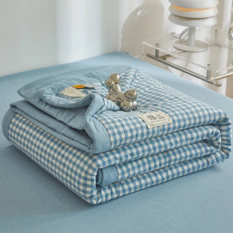 SaneShoppe-Cotton Quilted Comforter Plaid Summer Quilt - Queen, Full, Twin