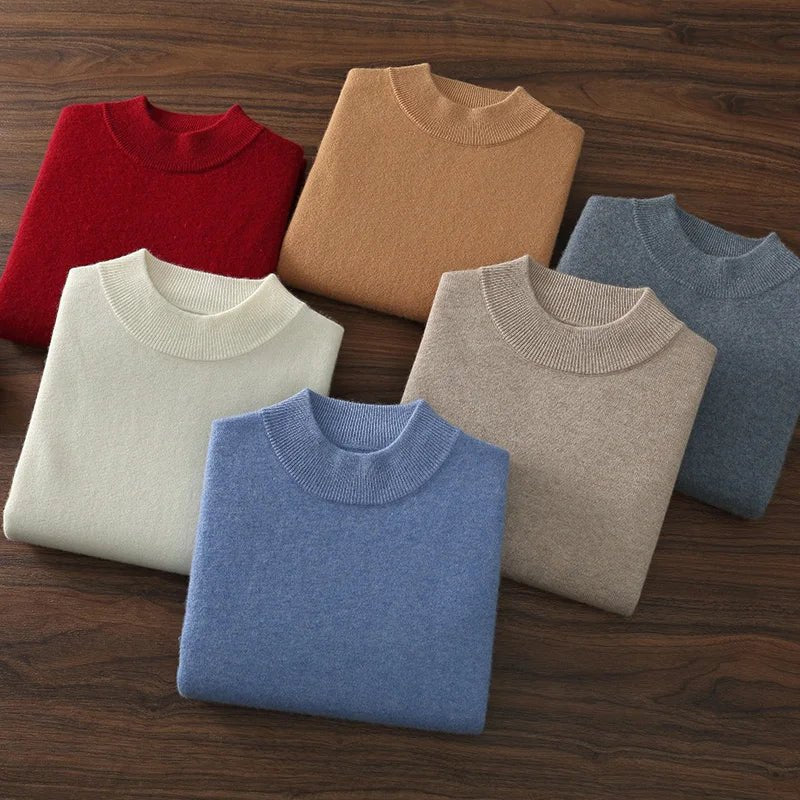 SaneShoppe - 100% high - quality cashmere men's autumn and winter pullover, semi high neck classic versatile warm sweater jacket