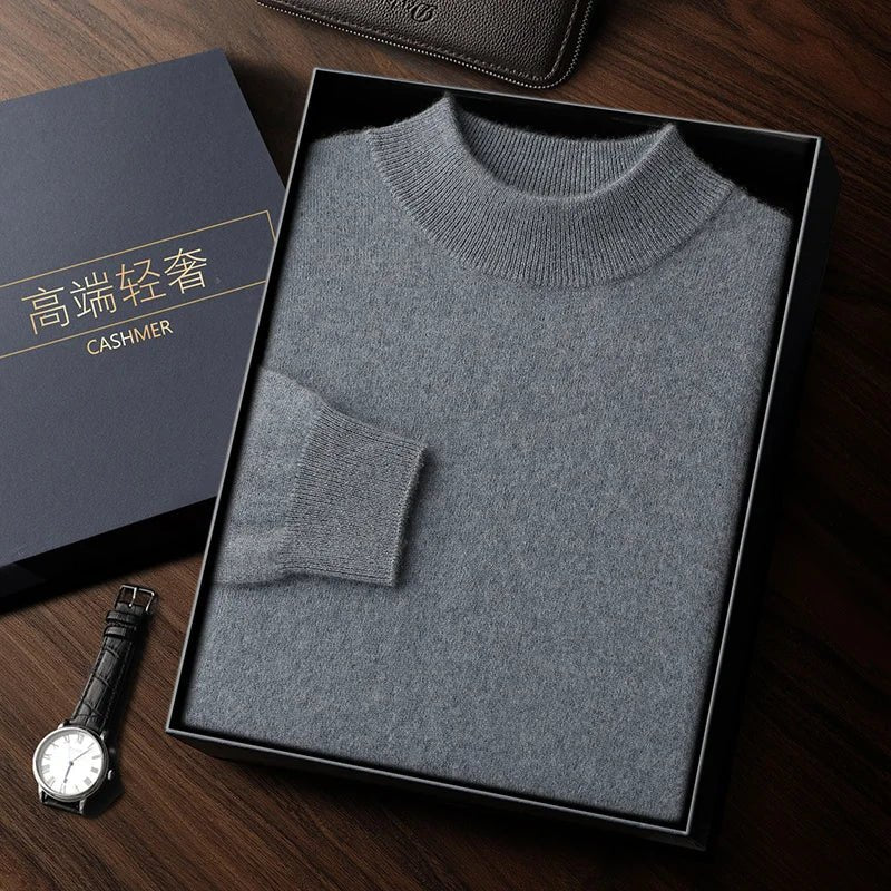 SaneShoppe - 100% high - quality cashmere men's autumn and winter pullover, semi high neck classic versatile warm sweater jacket