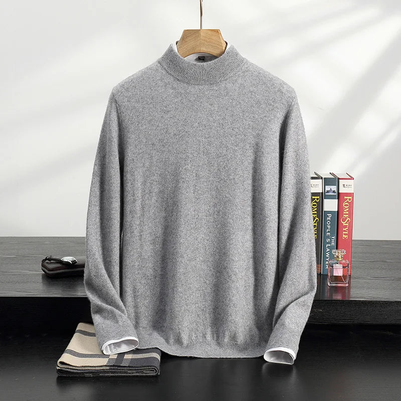 SaneShoppe - 100% high - quality cashmere men's autumn and winter pullover, semi high neck classic versatile warm sweater jacket