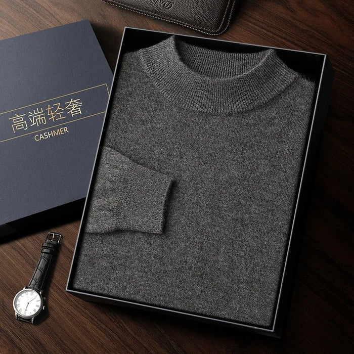 SaneShoppe - 100% high - quality cashmere men's autumn and winter pullover, semi high neck classic versatile warm sweater jacket
