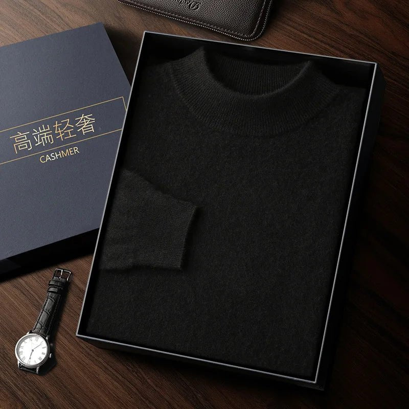 SaneShoppe - 100% high - quality cashmere men's autumn and winter pullover, semi high neck classic versatile warm sweater jacket