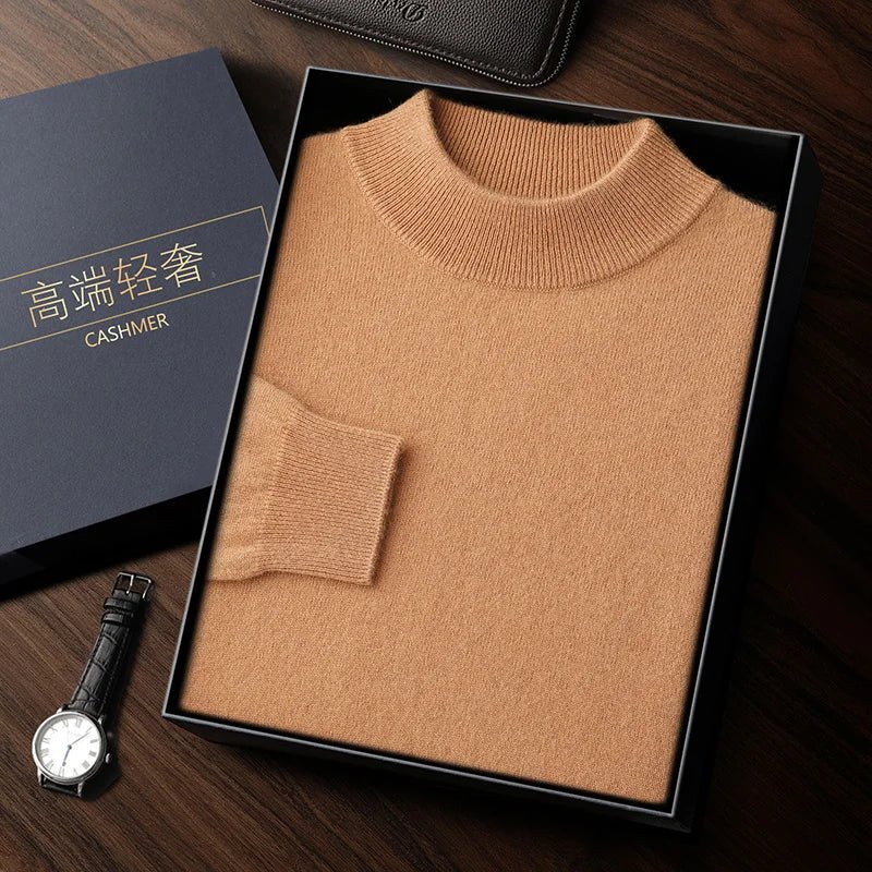 SaneShoppe - 100% high - quality cashmere men's autumn and winter pullover, semi high neck classic versatile warm sweater jacket