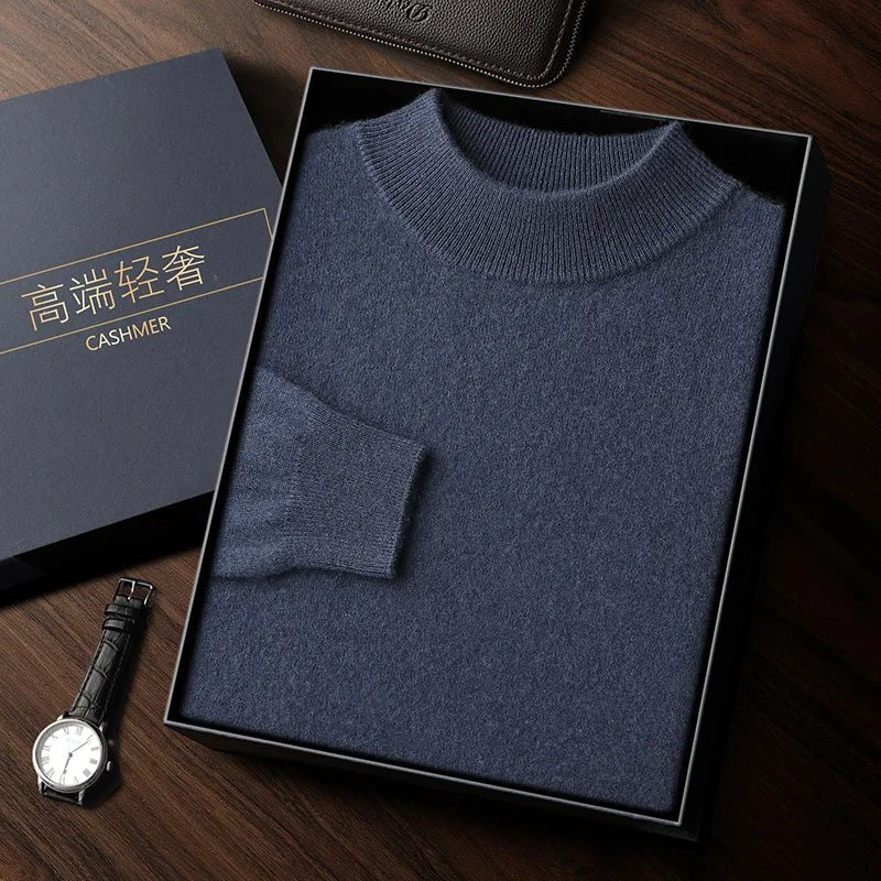 SaneShoppe - 100% high - quality cashmere men's autumn and winter pullover, semi high neck classic versatile warm sweater jacket