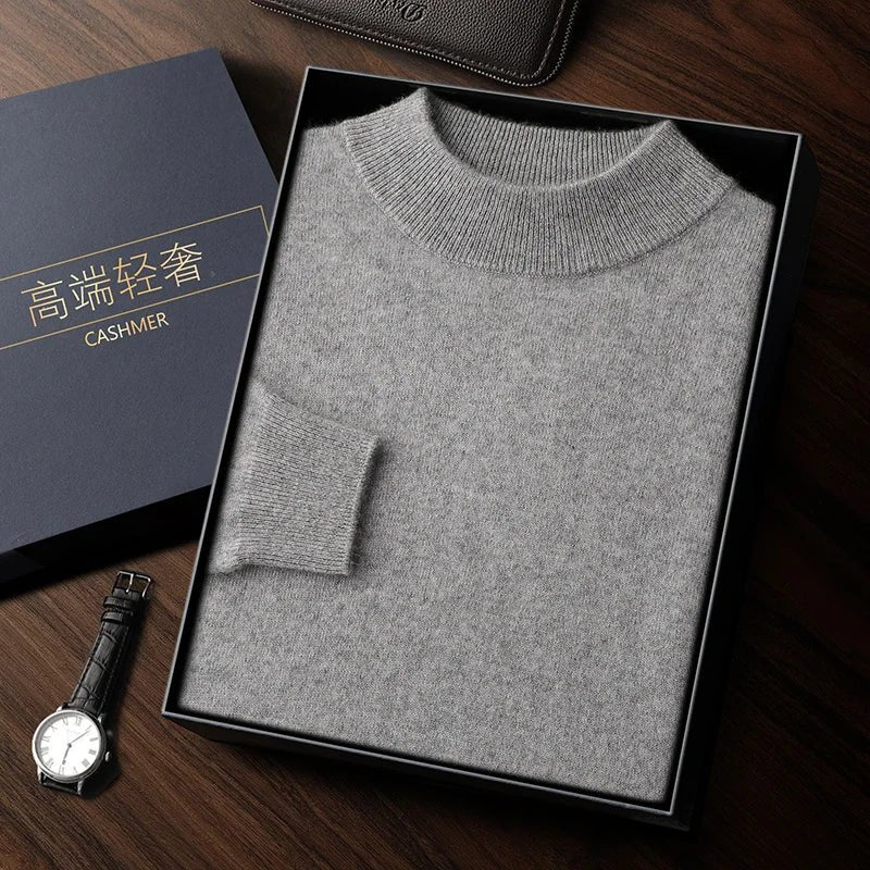 SaneShoppe - 100% high - quality cashmere men's autumn and winter pullover, semi high neck classic versatile warm sweater jacket