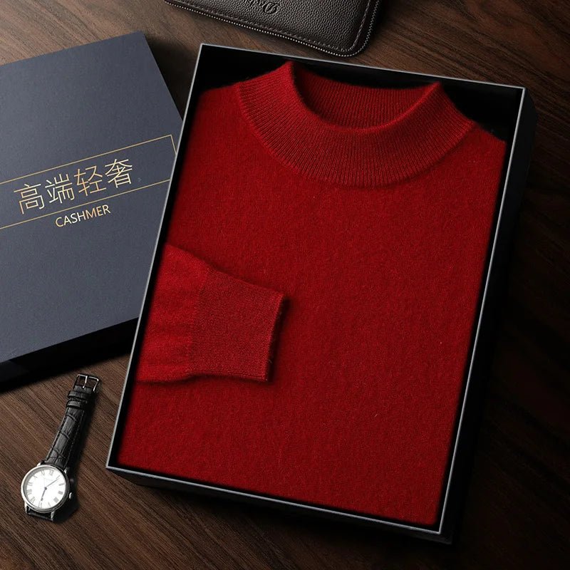 SaneShoppe - 100% high - quality cashmere men's autumn and winter pullover, semi high neck classic versatile warm sweater jacket