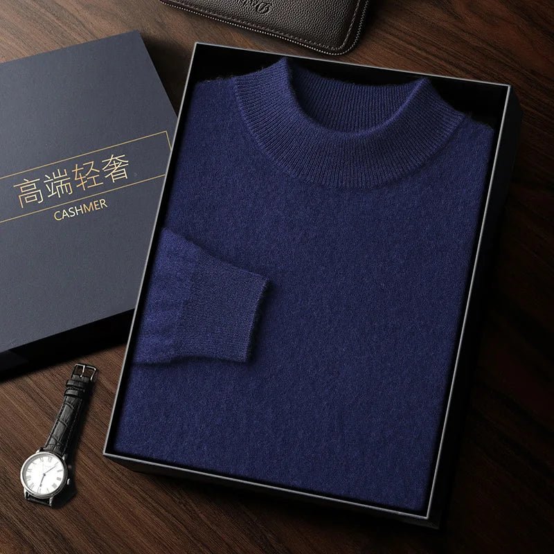 SaneShoppe - 100% high - quality cashmere men's autumn and winter pullover, semi high neck classic versatile warm sweater jacket