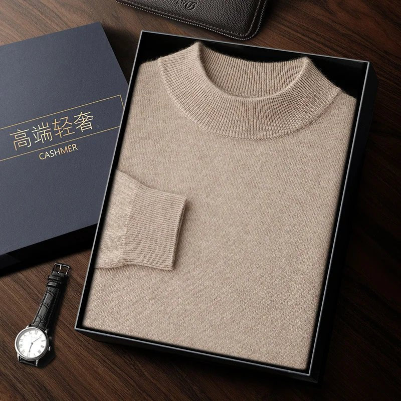 SaneShoppe - 100% high - quality cashmere men's autumn and winter pullover, semi high neck classic versatile warm sweater jacket
