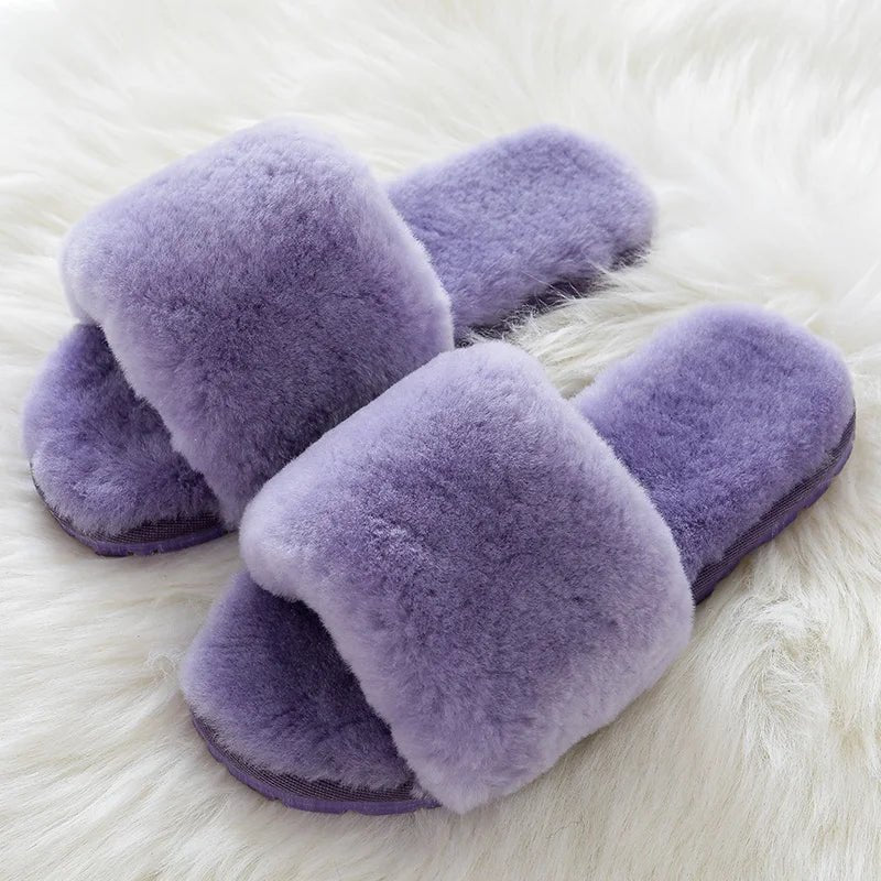 SaneShoppe - 100% Natural Sheepskin Winter Warm Fur Slippers Women Home Shoes Indoor Slipper 2023 Luxury Wool Slippers Woman Casual Slippers