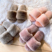 SaneShoppe - 100% Natural Sheepskin Winter Warm Fur Slippers Women Home Shoes Indoor Slipper 2023 Luxury Wool Slippers Woman Casual Slippers