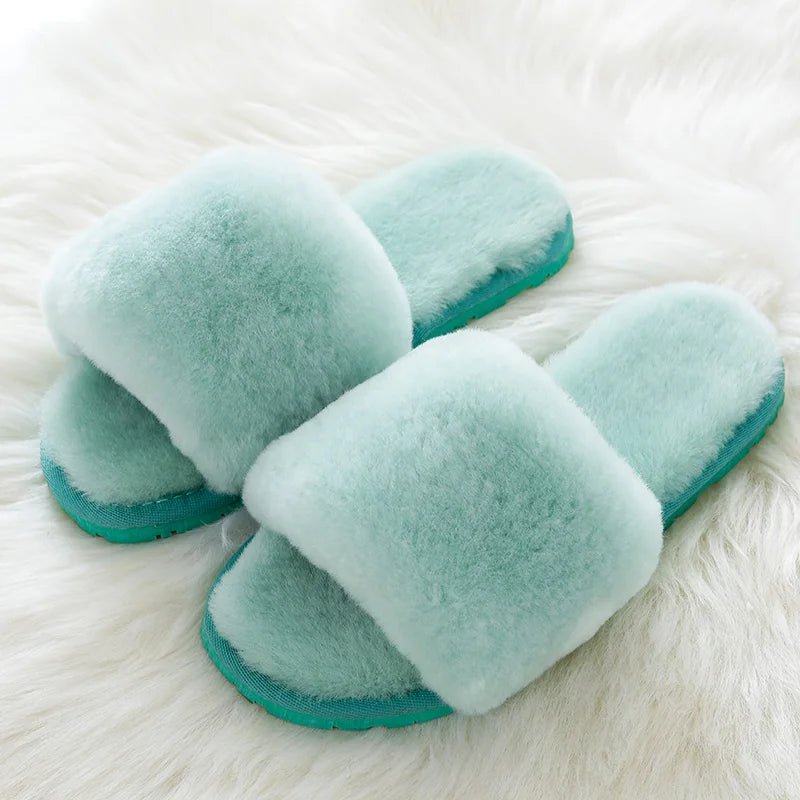 SaneShoppe - 100% Natural Sheepskin Winter Warm Fur Slippers Women Home Shoes Indoor Slipper 2023 Luxury Wool Slippers Woman Casual Slippers
