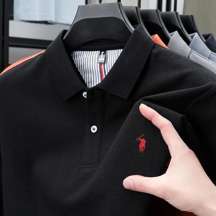SaneShoppe-Men's Paul Pony Embroidered POLO Shirt - 100% Cotton Striped Summer Top