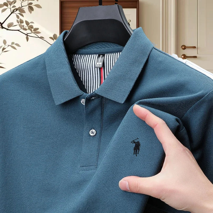 SaneShoppe - 100% pure cotton fashionable men's classic Paul Pony embroidered POLO shirt summer new item striped exquisite short sleeve top