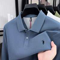 SaneShoppe - 100% pure cotton high - end brand men's long sleeved polo shirt autumn fashion new luxurious pony Paul embroidery top golf T-shirt