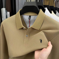SaneShoppe - 100% pure cotton high - end brand men's long sleeved polo shirt autumn fashion new luxurious pony Paul embroidery top golf T-shirt