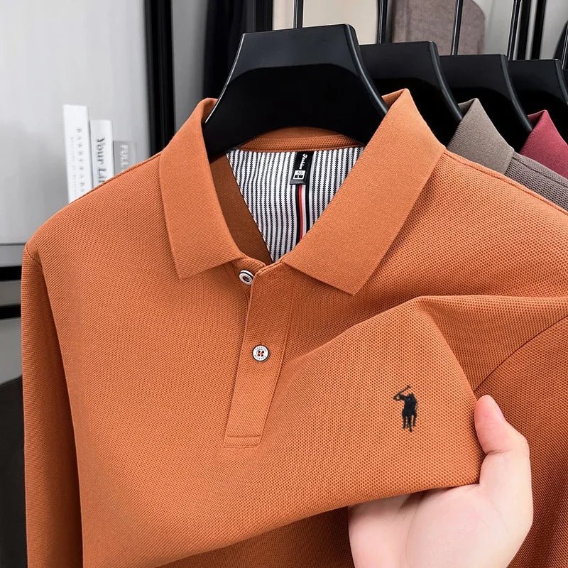 SaneShoppe - 100% pure cotton high - end brand men's long sleeved polo shirt autumn fashion new luxurious pony Paul embroidery top golf T-shirt