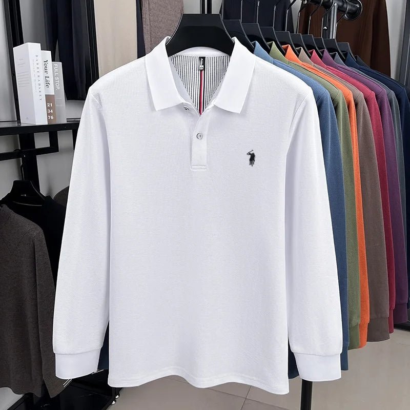 SaneShoppe - 100% pure cotton high - end brand men's long sleeved polo shirt autumn fashion new luxurious pony Paul embroidery top golf T-shirt