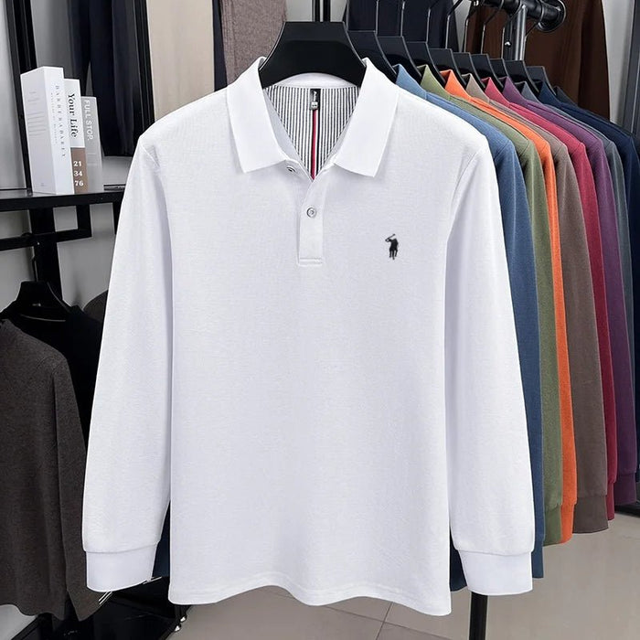 SaneShoppe - 100% pure cotton high - end brand men's long sleeved polo shirt autumn fashion new luxurious pony Paul embroidery top golf T-shirt