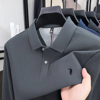 SaneShoppe - 100% pure cotton high - end brand men's long sleeved polo shirt autumn fashion new luxurious pony Paul embroidery top golf T-shirt