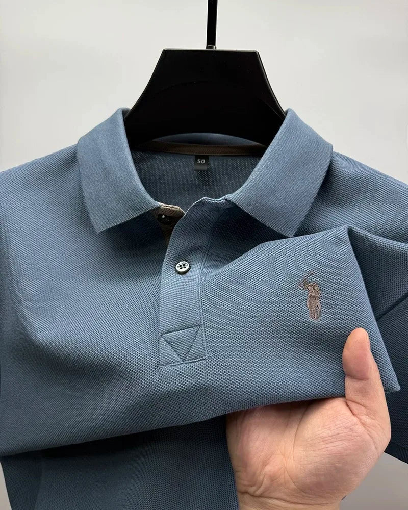 Luxury Men's Cotton Polo Shirt with Embroidered Horse Logo