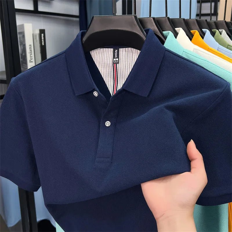 SaneShoppe - 100% pure cotton high - end short sleeve polo shirt men's summer fashion new breathable Korean business casual golf brand T-shirt