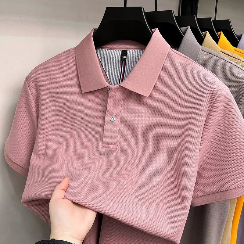 SaneShoppe - 100% pure cotton high - end short sleeve polo shirt men's summer fashion new breathable Korean business casual golf brand T-shirt